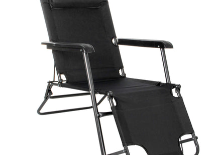 Tuinstoel | Ligstoel | Opvouwbaar | Verstelbaar | Ergonomische Hoofdsteun | Zwart