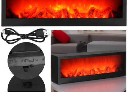 Open Haard - Kachel - Verwarming - Decoratieve Verlichting - Baterijen - USB LED - 60x10x19,5 cm - Zwart