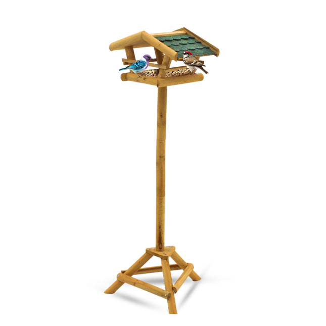 Vogelvoederhuis - Vogelvoederplek - Verlichting - Led - Zonne Energie - Vogelvoeding - Staand - Bruin - 28 x 37 x 120 cm