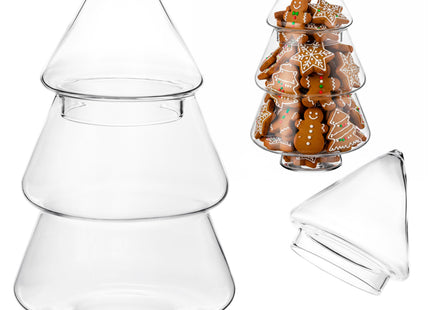 Kerstversiering  | Kerstaccessoires | Koekjes Container | Koekjespot | Denneboom | Glas | 23 cm