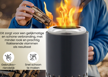 EdenOutdoor® Tafelhaard - Rookloze Tafelhaard - Rookloze Vuurkorf - Pellet & Hout - 19,5 x Ø14,5 CM - Antraciet