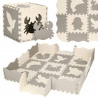 Speelmat | Speelmat Foam | Puzzelmat | Figuren | Dieren | 9 Puzzelstukken | 120 x 120 cm | Crème/Grijs