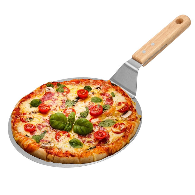 Pizzaschep | Houten handvat | 30 cm | Naturel/Zilver