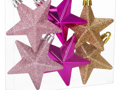 Kerstballen | Sterren | 6 Stuks | Goud/Roze