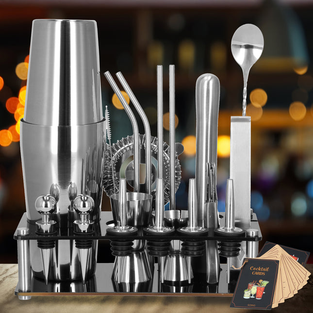 Cocktail Set | 14-Delige Cocktail Shaker Set | Bartenderset  | RVS | Zilverkleurig | 750 ML