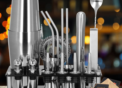 Cocktail Set | 14-Delige Cocktail Shaker Set | Bartenderset  | RVS | Zilverkleurig | 750 ML