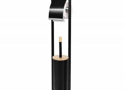 Toiletbutler | Toiletrolhouder | Toiletborstel Met Houder | Toiletaccessoire | Zwart/Bamboe
