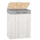 Dubbele Wasmand | 105 L | Met Deksel | Bamboe | Grijs