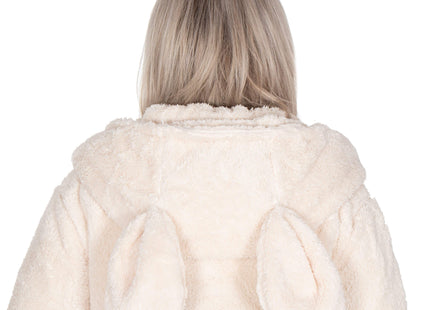 Badjas - Fleece - Konijn - Beige - Capuchon - Riem - Maat L/XL