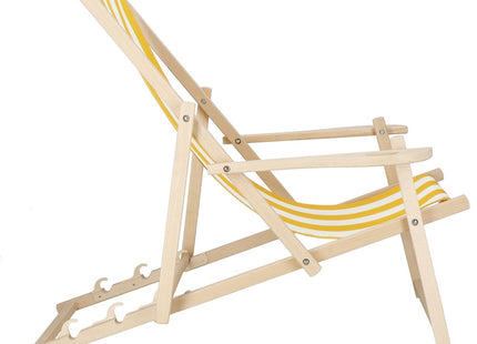 Ligbed | Strandstoel | Ligstoel | Verstelbaar | Armleuningen | Beukenhout | Handgemaakt | Geel/Wit
