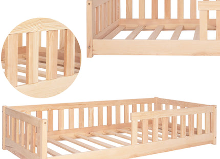 Kinderbed - Bed - Valbeveiliging - Lattenbodem - Hout - Lichtbruin - 200 x 80cm