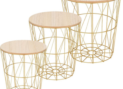 Salontafel | Salontafel Set | Rond | 3-Delig | Goud/Hout