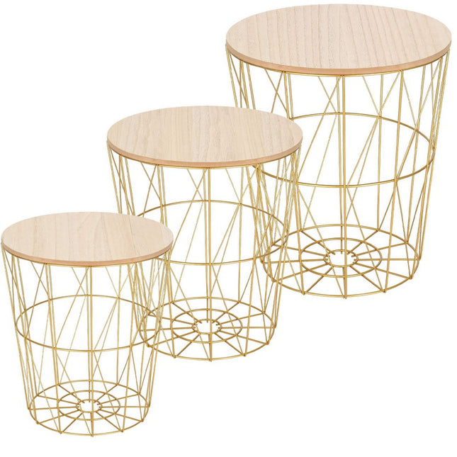 Salontafel | Salontafel Set | Rond | 3-Delig | Goud/Hout