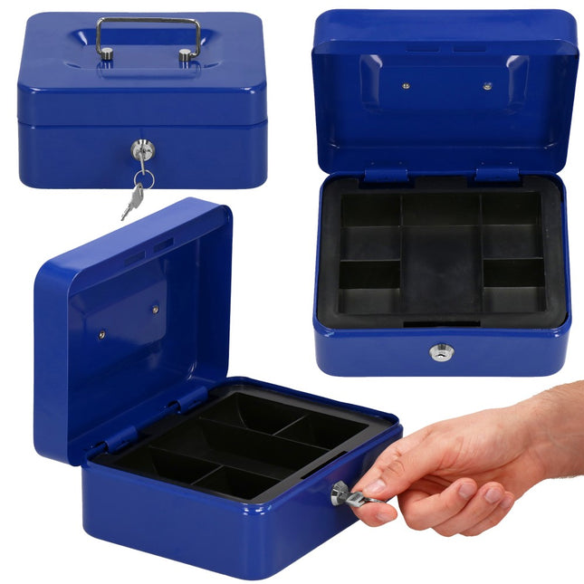 Geldkistje | Kluisje | Met Sleutel | Metaal | 20 x 16 x 9 cm | Blauw