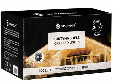 IJspegel Verlichting | 12 m + 2.5 m Snoer | 300 LED | Warm Wit | Koppelbaar | Flash