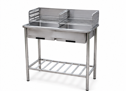 Muntel® Camping Tafel Met Gootsteen - Buitenkeuken - RVS - Hoogteverstelbaar - Met Wasbak -  100x 50,5x 87 Cm