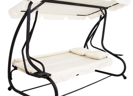 Schommelbank | 3-zits | Waterafstotend | Inclusief 2 Kussens | Verstelbare Luifel | Met klamboe | 243 x 120 x 160 cm | Crème