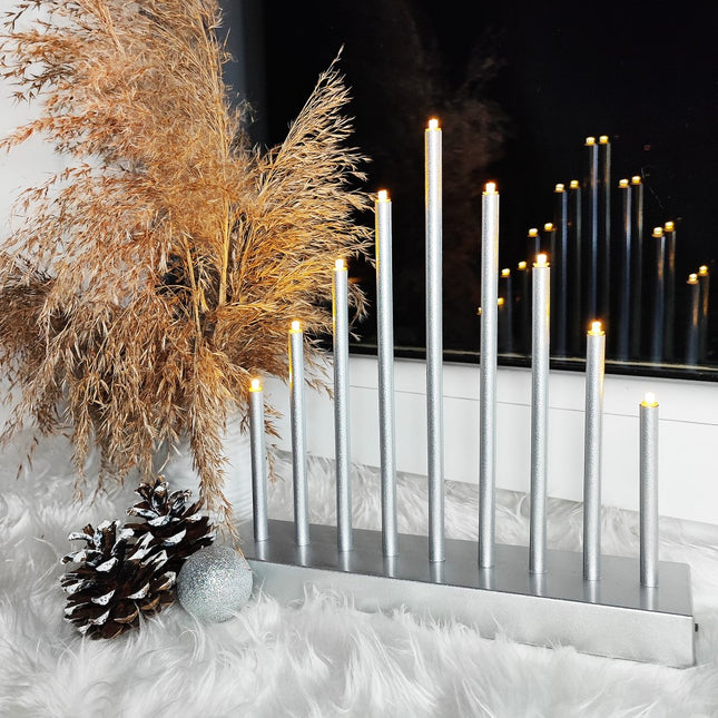 LED Kaarsenbrug | Batterijen | IJspegels | Zilver | Warm Wit