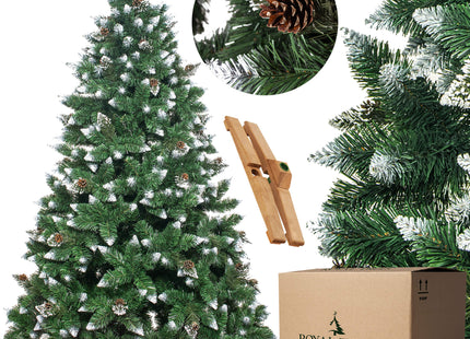 Kunstkerstboom | Premium Royal | Sneeuw | Dennenappels | 220 cm | Zonder Verlichting | Houten Standaard