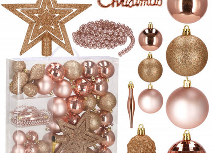 Kerstballen & Piek | 51 Stuks | Roze/Rosé/Goud