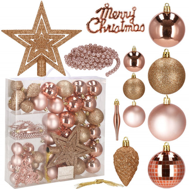 Kerstballen & Piek | 51 Stuks | Roze/Rosé/Goud