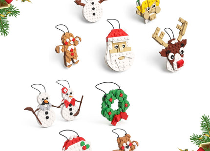 Springos® Kerst Bouwblokken – 10 Kerstfiguren om Zelf te Bouwen – 430 Onderdelen – Kerstboomhangers met Touwtjes