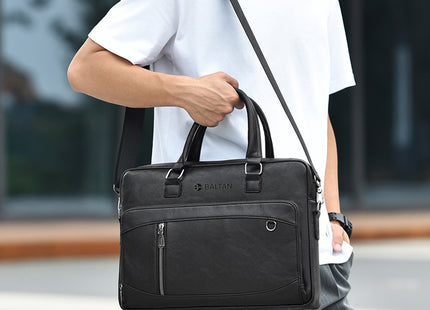 Baltan Leren Aktetas - Laptoptas - Tot 16 inch -Zwart  - 10L - 38 X 29 X 10 CM