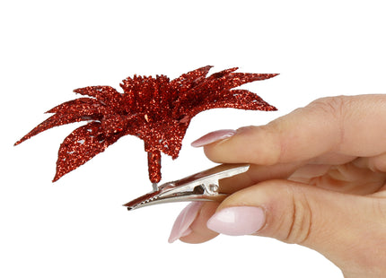 Kerstboomhanger | Met Clip | Ster van Bethlehem | Rode Glitter | 9 Cm
