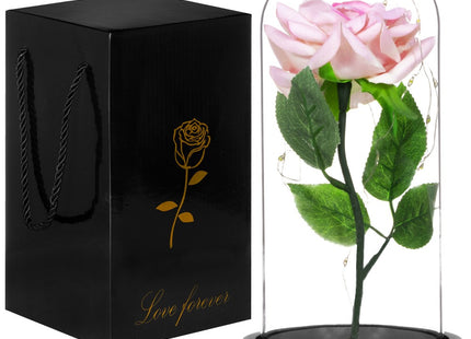 Roos | Valentijn | Rozen | LED | 22 cm | Roze/Groen/Zwart | Warm wit