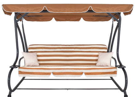 Schommelbank | Luna-Schommel | 4-zits | Waterafstotend | Inclusief 2 Kussens | Verstelbare Luifel | 230 x 130 x 162 cm | Bruin/Wit/Grijs