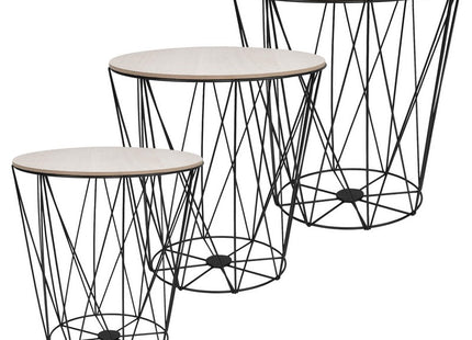 Salontafel | Salontafel Set | Rond | 3-Delig | Zwart/Hout