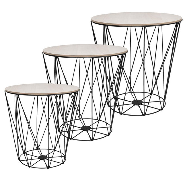 Salontafel | Salontafel Set | Rond | 3-Delig | Zwart/Hout