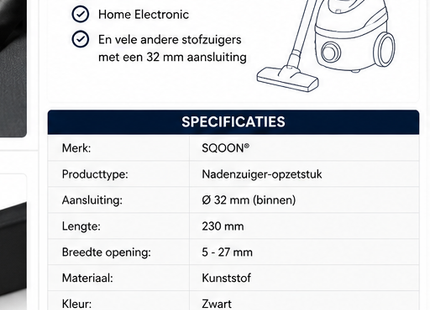 SQOON® Nadenzuiger - 32 mm - Vervangend stofzuigeropzetstuk