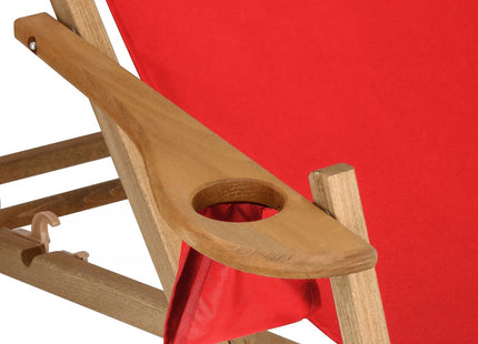 Ligbed | Strandstoel | Ligstoel | Verstelbaar | Armleuningen | Beukenhout | Geïmpregneerd | Handgemaakt | Rood