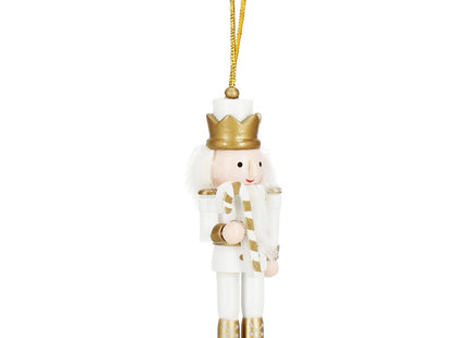 Notenkraker Kerst | Houten Soldaat | Kerstversiering | 5 Stuks | Goud/Wit | 12,5 cm