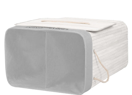 Dubbele Wasmand | 105 L | Met Deksel | Bamboe | Grijs