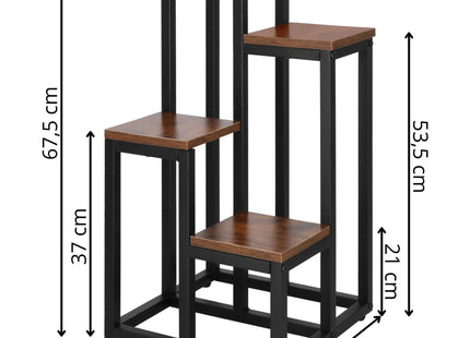 Plantenrek | Plantenstandaard | Plantentrap | 4 Niveaus | Metaal | Hout | Zwart | Donkerbruin