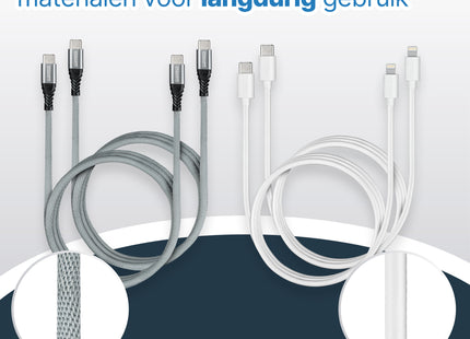 A-DAPT® Oplaadset 45W USB-C Thuislader met USB-C & 8-PIN Kabels - Geschikt voor iPhone, iPad & Android - Hoogwaardig alternatief voor originele opladers