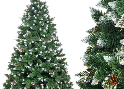 Kunstkerstboom | Premium Royal | Sneeuw | Dennenappels | 180 cm | Zonder Verlichting | Houten Standaard