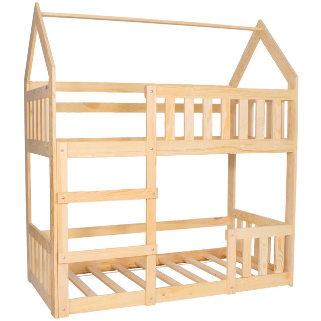 Kinderbed - Stapelbed - Veiligheid - Grenenhout - Trap -  Tot 100 Kg - Lichtbruin - 164 x87x184 cm