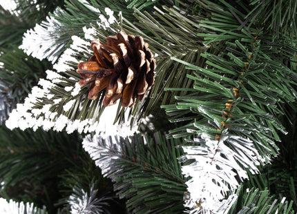 Kunstkerstboom | Premium Royal | Sneeuw | Dennenappels | 220 cm | Zonder Verlichting | Houten Standaard