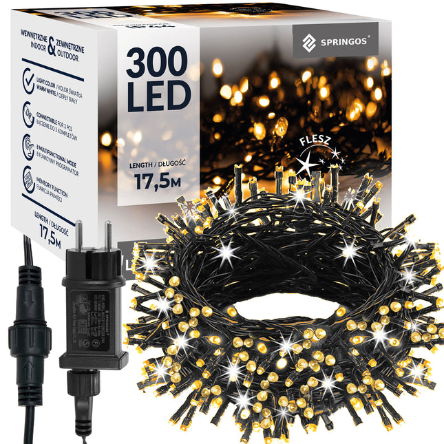 Kerstverlichting | 15 m | 300 LED | Warm Wit + Koud Wit| Inclusief Flitsfunctie
