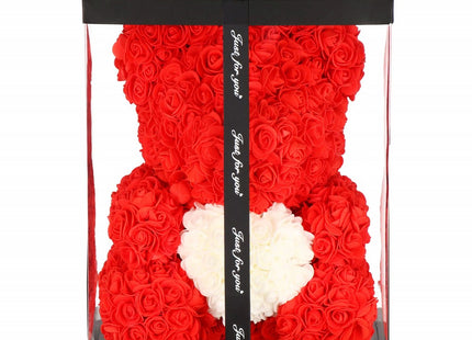 Rozen Beer | Rozenbeer | Rose Bear | Rozen Teddybeer | Liefde | Inclusief Giftbox | 36 x 26 x 26 cm | Rood / Wit