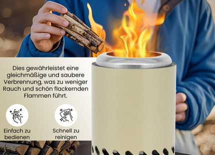 EdenOutdoor® Tafelhaard - Rookloze Tafelhaard - Rookloze Vuurkorf - Pellet & Hout - 19,5 x Ø14,5 CM - Beige