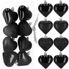 Kerstballen | Zwart | Hartjes | 8 Stuks |  7 Cm