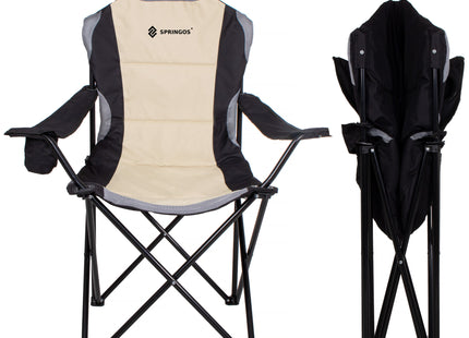 Campingstoel | Kampeerstoel | Vouwstoel | Inclusief Draagtas | Zwart/ Grijs / Crème