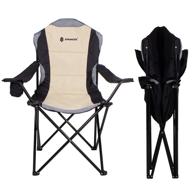 Campingstoel | Kampeerstoel | Vouwstoel | Inclusief Draagtas | Zwart/ Grijs / Crème
