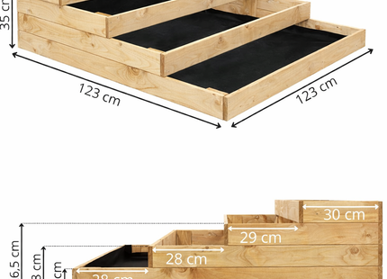 Kweekbak - Plantenbak - 4 Traps - Moestuin - Planten - Hout - Verhoogd - Naturel - 120 x 120 Cm