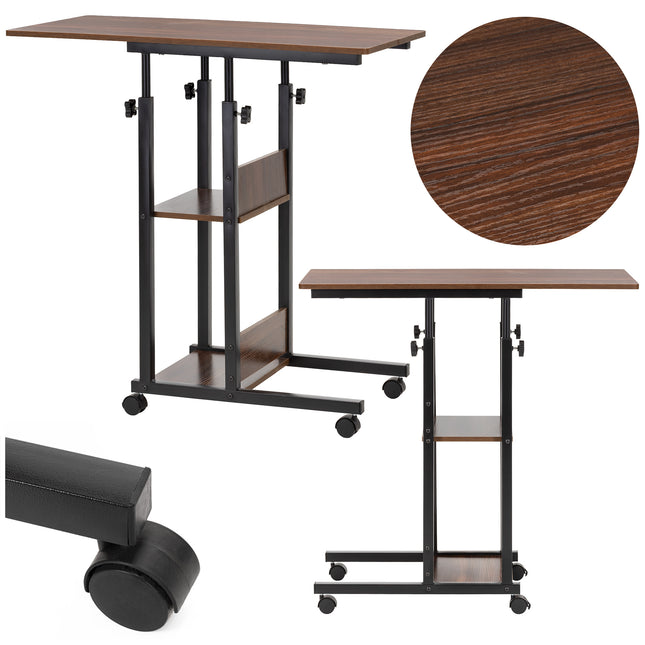 Bureau – Werkbureau – Computer Bureau – Bureautafel – Op Wielen – Verstelbaar - 73-85 X 40 X 80 CM – 20 Kg - Donkerbruin  - Metaal - Hout
