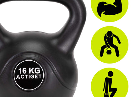 Actiget® Kettlebell | Ergonomische Handgreep | Zwart | 16 kg